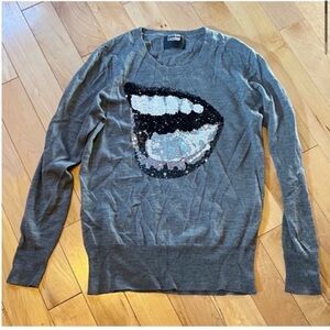 Markus Lupfer Gray Sequin Lip Sweater